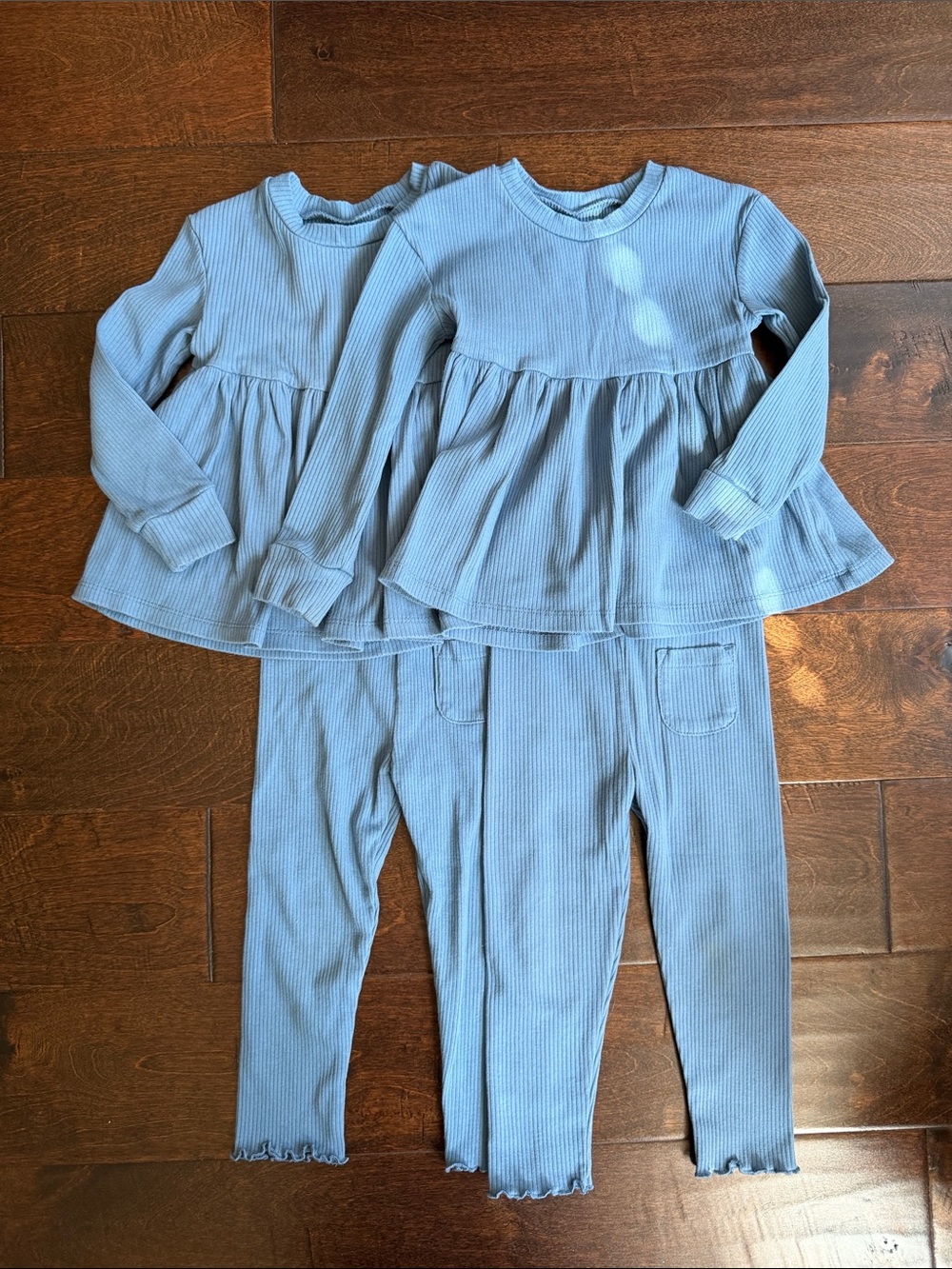 TWIN 2T Girls Kids Dusty Blue Ribbed Long-Sleeve Set